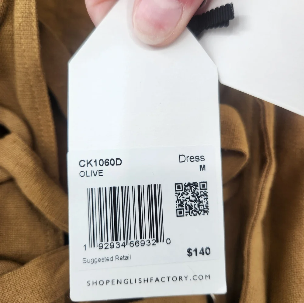 New English Factory Olive LACED UP PUFFED‎ SLEEVE MINI DRESS - Picture 5 of 11